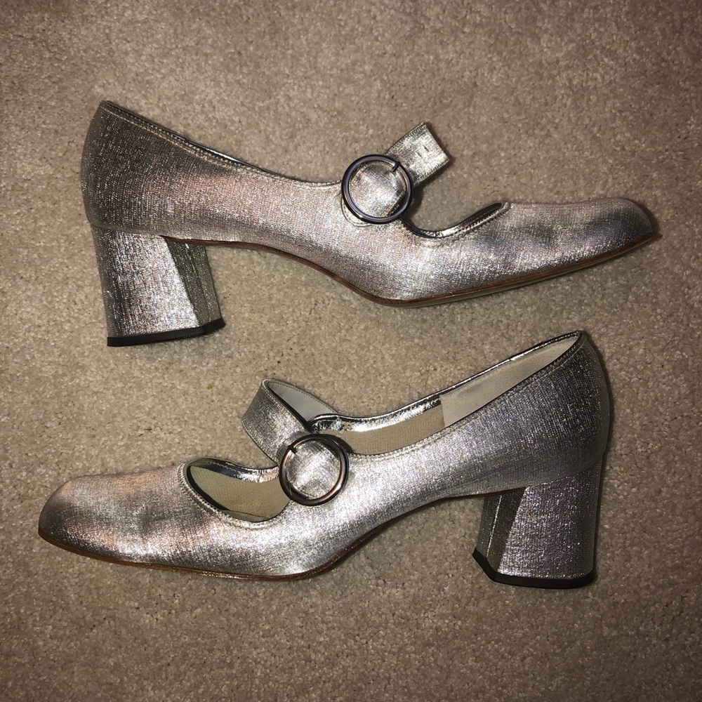 Vintage 1960s Silver Mary Jane Block Heels